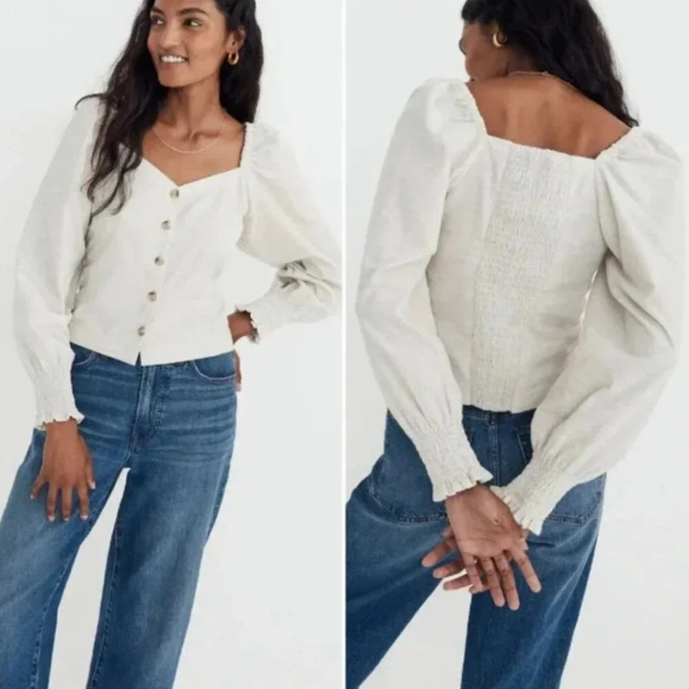 Madewell Corduroy Sweetheart Smocked-Back Top Women's‎ Size 6